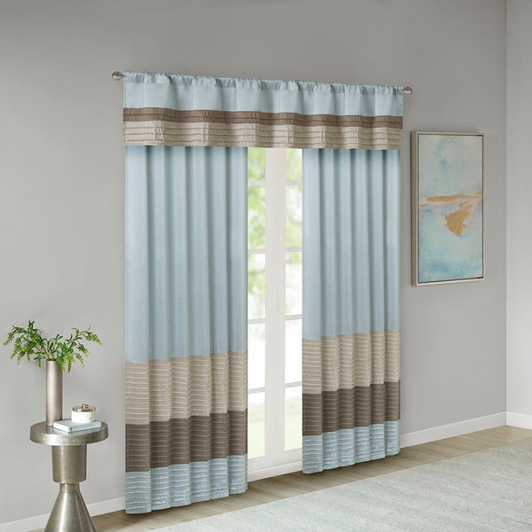 JLA Home Madison Park - Polyoni Pintuck Window Valance with Lined Striped Texture, Tailored Fullness & Easy Rod Pocket Blue MP41-2229