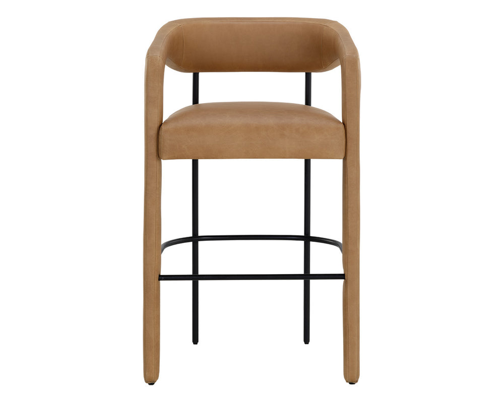Sunpan Mavia Barstool - Modern Top Grain Leather with Matte Black Powder-Coated Frame for Stylish Dining