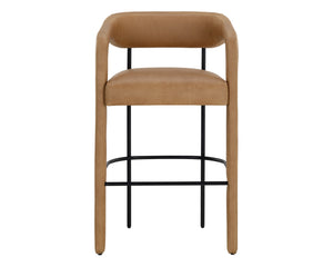 Sunpan Mavia Barstool - Modern Top Grain Leather with Matte Black Powder-Coated Frame for Stylish Dining