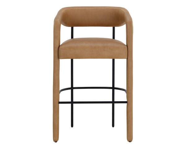Sunpan Mavia Barstool - Modern Top Grain Leather with Matte Black Powder-Coated Frame for Stylish Dining