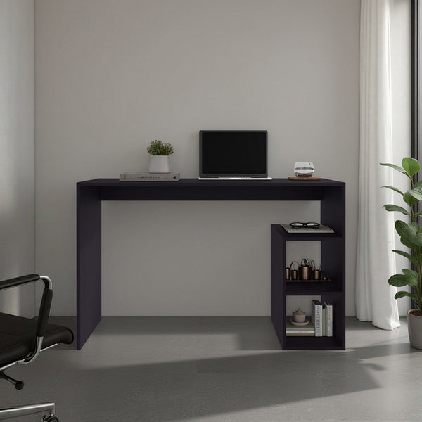 English Elm Solid Freestanding Writing Desk with Three Open Shelves for Modern Home Office Study Black B200P462882