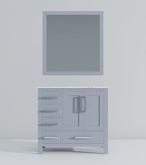 English Elm Dark Grey Bath Vanity Set With Carrara Marble Top, Soft-Close Drawers, And Coordinating Mirror B2731S00684