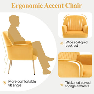 English Elm Velvet Barrel Accent Chair Tufted Shell Back with Metal Legs for Living Room Yellow W5722P462515