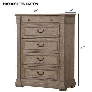 English Elm Weathered Gray Chest 39"W x 52"H Transitional Solid & Engineered Wood, French-Front Dovetail Drawers, Metal Glides and Handles B2741P373195