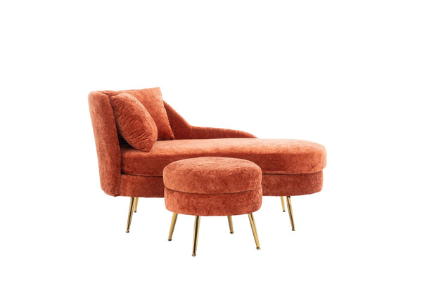 English Elm 58'' Chenille Chaise Lounge with Footstool Pocket Spring Comfort for Bedroom Living Room Red W2363S00088