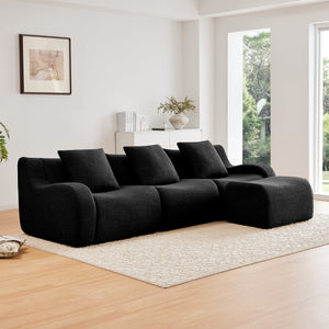 English Elm Boneless 3-Seat Modular Sofa In Plush Teddy Fabric, Ergonomic Curved Armrests, No Assembly Needed! W714S01459