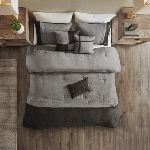 English Elm 7 Madison Park Boone Faux Suede Comforter Set Queen Textured Earthy Lodge Style with Pillows Grey 24.02 L x 19.68 W x 14.96 H B03596891