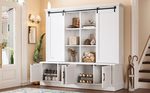 English Elm The Industrial Barn Door Entryway Cabinet with Sliding Rails and 12 Storage Compartments White W1580S00271