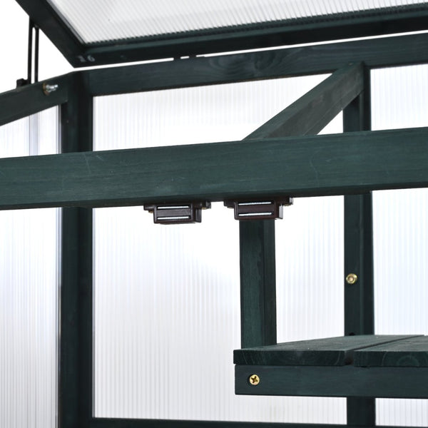 English Elm Topmax Fir Wood Portable Greenhouse with Polycarbonate Panels Adjustable Shelves and Casters N717P221494F