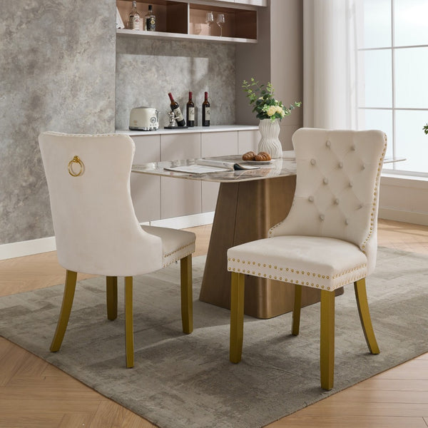 English Elm A&a Velvet Tufted Dining Chairs with Nailhead Trim Solid Wood Tapered Legs Set of 2 W1143P179487
