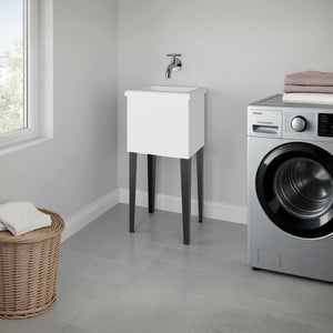 English Elm Katy Compact White Utility Sink with Slender Metal Legs for Laundry Mudroom Use B128S00246