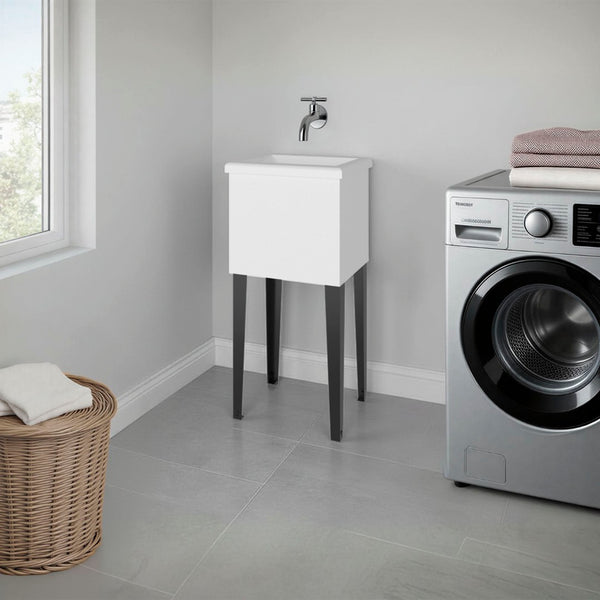 English Elm Katy Compact White Utility Sink with Slender Metal Legs for Laundry Mudroom Use B128S00246