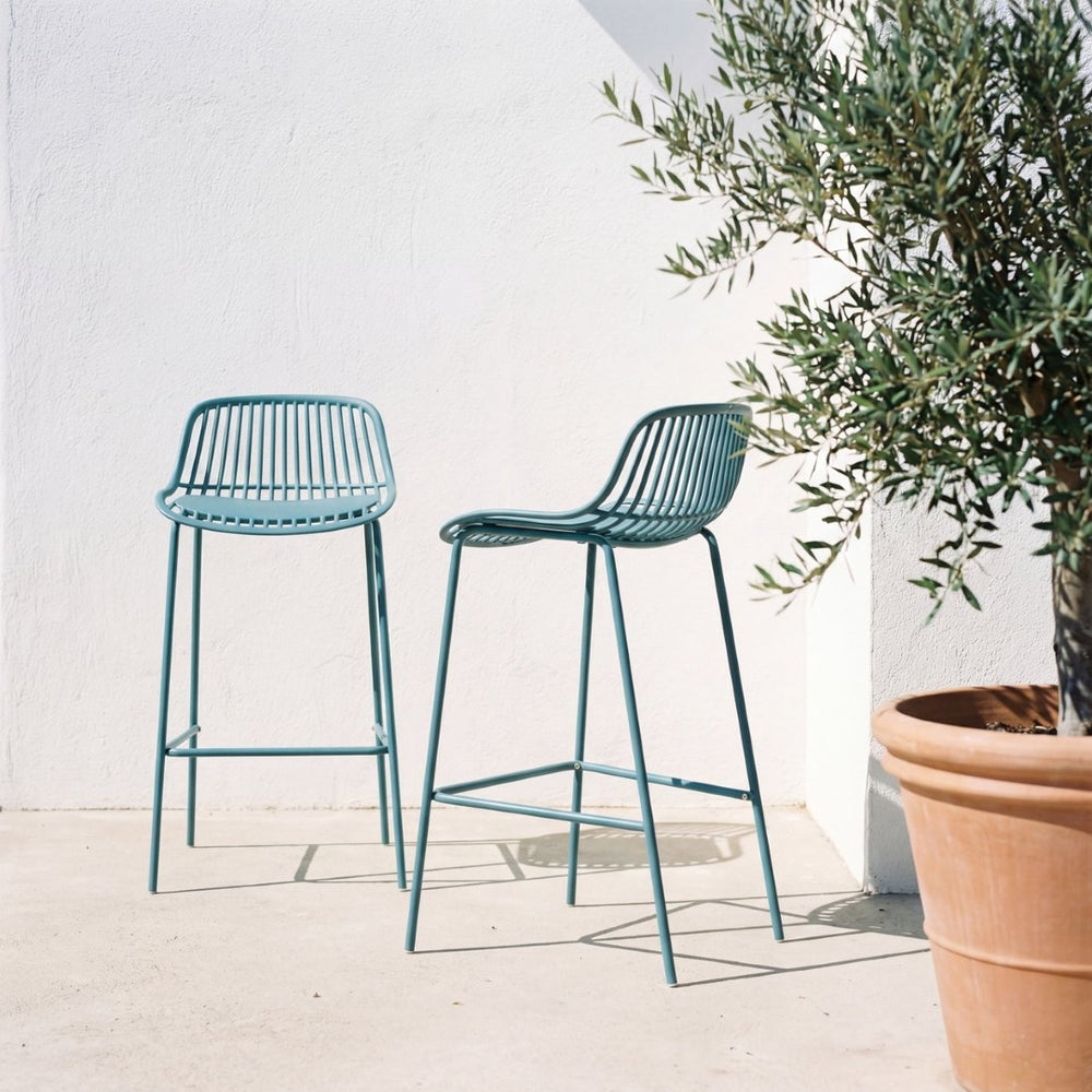 English Elm Benson Outdoor Stackable Barstools Set of 2 Uv Resistant Plastic Metal Patio Seating N776P390482B