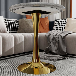 English Elm Marble-Top Round Side Table With Gold Pedestal Base - Chic Accent For Modern Living Spaces W1935P353522