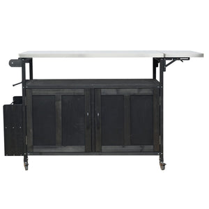 English Elm Foldable Outdoor Kitchen Cart with Stainless Worktop Fir Wood Frame and Lockable Wheels Black N719P380279B