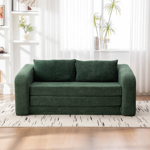 English Elm 71" Chenille Pull Out Sleeper Loveseat Convertible Floor Couch for Dorm or Guest Bedroom Green W3118P388901