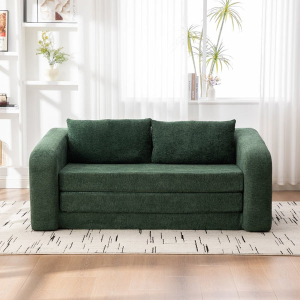 English Elm 71" Chenille Pull Out Sleeper Loveseat Convertible Floor Couch for Dorm or Guest Bedroom Green W3118P388901