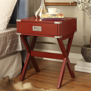 English Elm Side Table featuring Metal Corner Strapping and Flush Mount Drawer Pull for Stylish Accent Décor and Functionality Red B016P310278