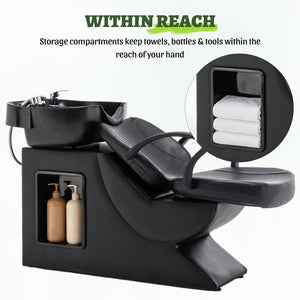 English Elm Shampoo Bowl Chair Set with Abs Basin Pu Leather Seat and Built in Side Storage W1422P453658