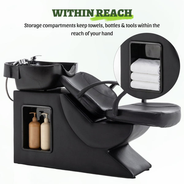 English Elm Shampoo Bowl Chair Set with Abs Basin Pu Leather Seat and Built in Side Storage W1422P453658