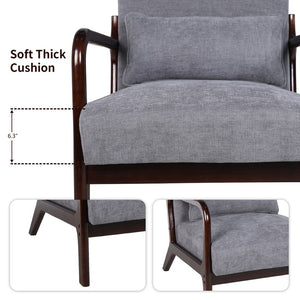 English Elm Mid Century Modern Accent Armchair Rubberwood Frame Lumbar Pillow Living Room Seat W2989P426381