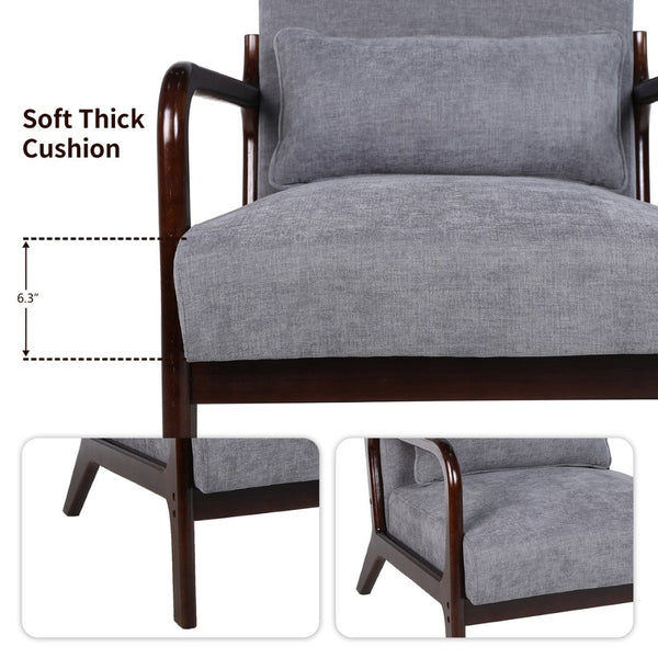 English Elm Mid Century Modern Accent Armchair Rubberwood Frame Lumbar Pillow Living Room Seat W2989P426381