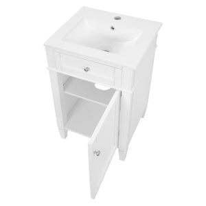 English Elm 18-inch French Style Freestanding Bathroom Vanity with Ceramic Sink Soft Close Storage White N710P411340K