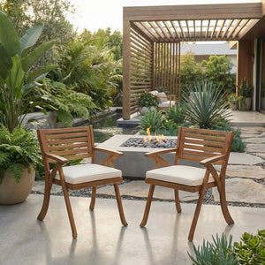 English Elm Helen Outdoor Acacia Hardwood Dining Chairs Curved Slat Back Patio Set of Two 54555.00TEA