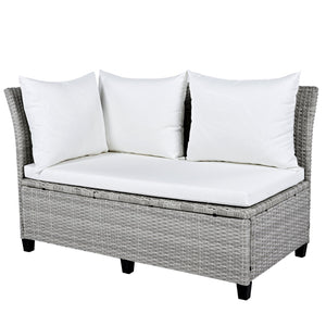 English Elm TOMAX 5-Piece Outdoor Rattan Sectional Sofa Set with Extendable Side Tables and Dining Table White SP100006AAK