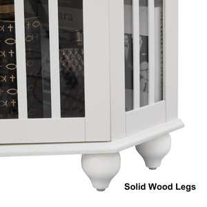 English Elm Corner Curio Cabinet with 6 Shelves, Tempered Glass Display, Built-In Lighting, Mirrored Back White W1693P216951