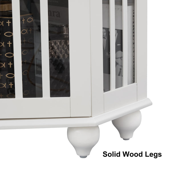 English Elm Corner Curio Cabinet with 6 Shelves, Tempered Glass Display, Built-In Lighting, Mirrored Back White W1693P216951