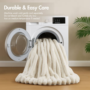 English Elm 3-Piece Luxurious Ultrasoft Faux Fur Ribbed Comforter Set For Full/Queen Bed - Elegant Ivory Design B035P408269