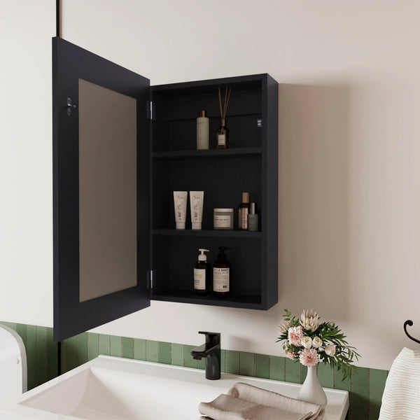 English Elm Wenge Wall-Mounted Medicine Cabinet With Full-Length Mirror & Ample Storage For Small Spaces B062P252183-GIGA