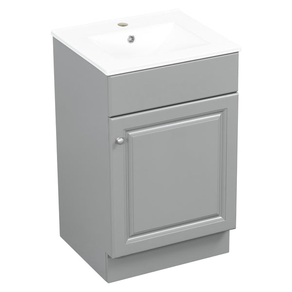 English Elm [video] 20 Inch Freestanding Bathroom Vanity with Ceramic Sink Soft Close Cabinet Gray N759P237946E