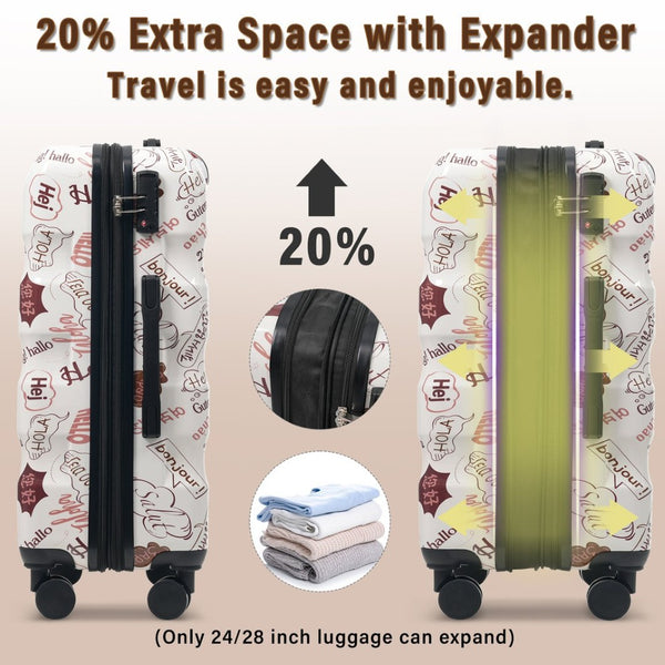 English Elm Luggage Set 3 Piece Hardshell Pc+abs Spinner Suitcases with Tsa Lock Expandable White N730P264591N