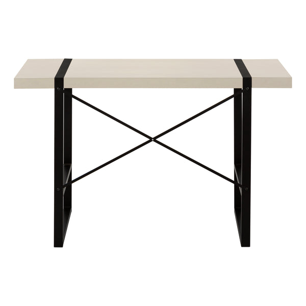English Elm Computer Desk: Sleek 48" Contemporary Workstation With Beige Laminate & Black Metal Frame For Home Office B2710P219881