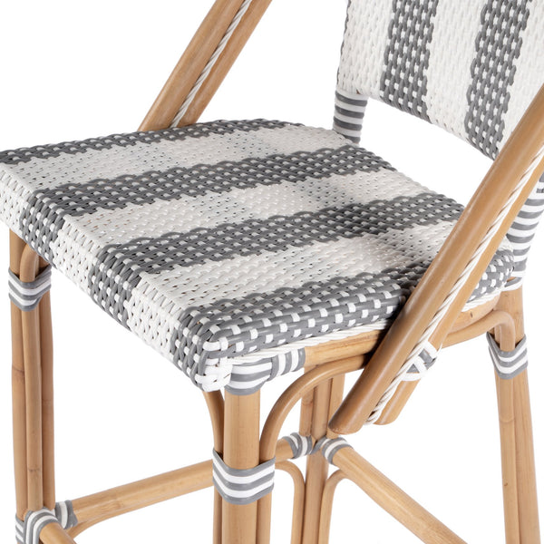 Butler Specialty Lila Rattan Bar Stool With Backrest And Footrest - Elegant Mediterranean Style For Home Or Patio Gray,White Rattan,Polyurethane Synthetic (Pe) Rattan 3715144-butler