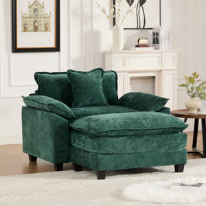 English Elm Cloud Sofa Single Seat - Modular Chenille Lounge Chair with Double-Layer Cushion, Ergonomic Support and Easy Assembly Green W1143S00033