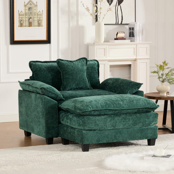 English Elm Cloud Sofa Single Seat - Modular Chenille Lounge Chair with Double-Layer Cushion, Ergonomic Support and Easy Assembly Green W1143S00033