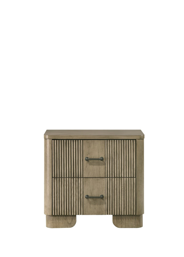 English Elm Lakkari Antique Oak Two Drawer Nightstand with Dovetail Joinery and Felt Lined Storage B2756P493477