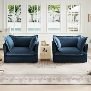 English Elm Set Of 2 Slipcovered Armchairs - Cozy Blue Chenille Accents For Living Room & Reading Nook Comfort W3041S00033-GIGA