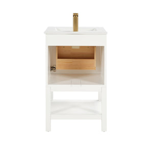 English Elm 20 Inch Solid Wood Bathroom Vanity Pre-assembled Ceramic Basin Adjustable Storage W2316P379994