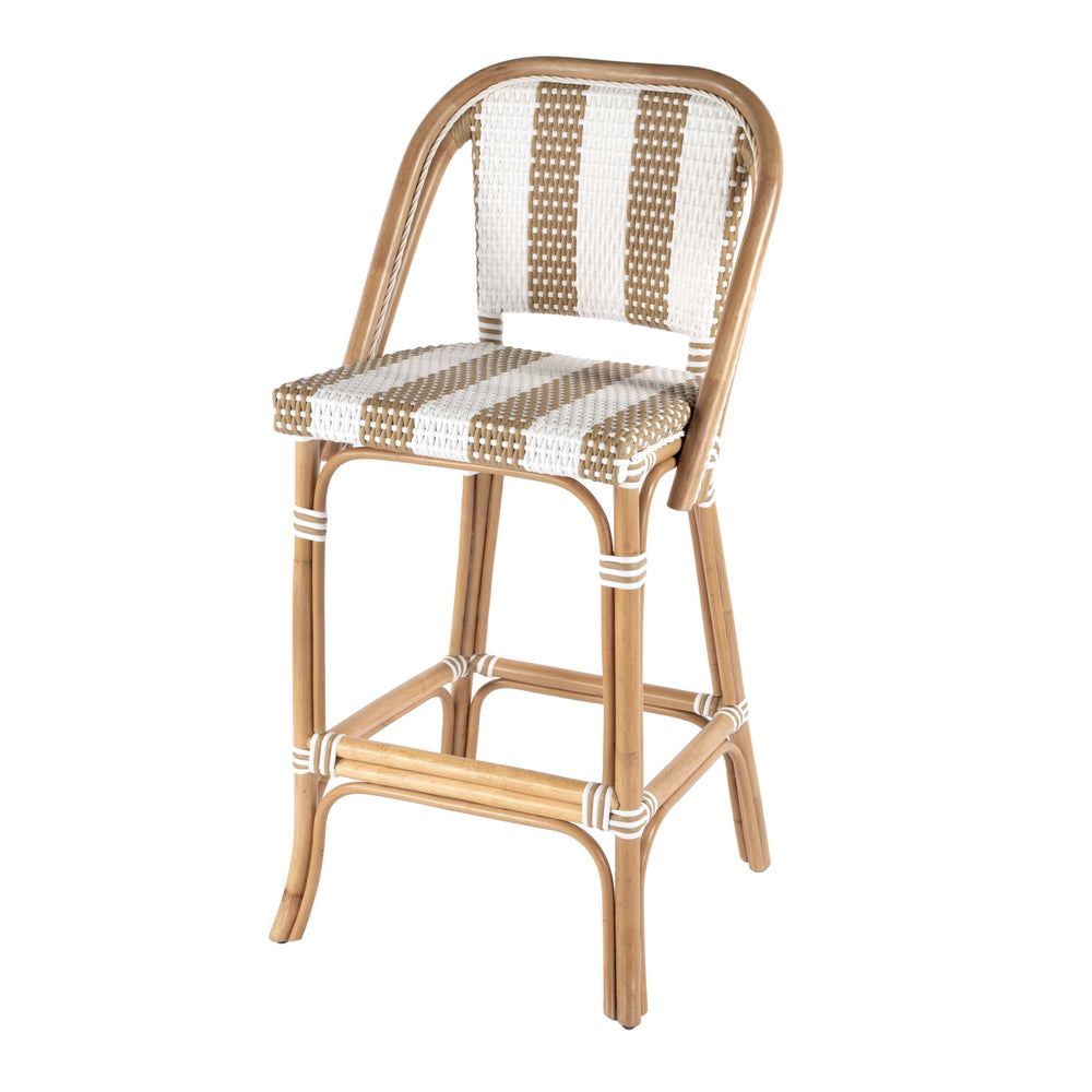 Butler Specialty Lila Rattan Bar Stool With Backrest And Footrest - Elegant Mediterranean Style For Home Or Patio Beige,White Rattan,Polyurethane Synthetic (Pe) Rattan 3715984-butler