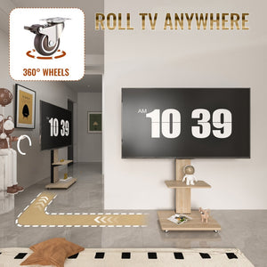 English Elm Tv Floor Stand Rolling Cart with Lockable Wheels Height Adjustable Iron Mdf Mount Natural W241P246879
