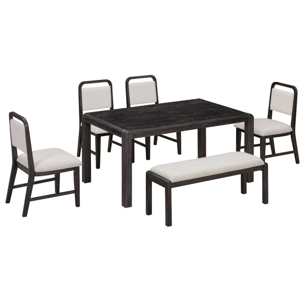 English Elm Trexm Rustic Oak Extendable Dining Set with Upholstered Chairs Bench Seats 6 Espresso ST000154AAP