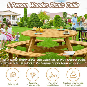 English Elm Outdoor 8 Person Round Picnic Table With 4 Benches, Umbrella Hole, Waterproof, Low Maintenance Set W2275P149764-GIGA