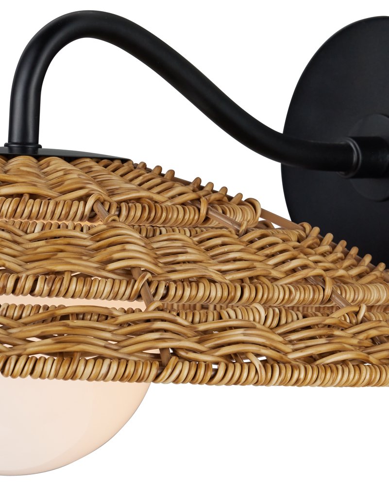 Currey & Company Barbary Outdoor Wall Sconce - Stylish All-weather Wicker & Milk-glass Globe For Elegant Illumination Natural All,Weather Wicker ,Metal ,Glass 5500-0059-currey-company