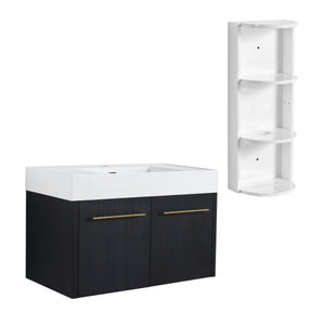 English Elm 36 Inch Wall-Mounted Bathroom Vanity Set With Thick Resin Sink, Storage Rack & Soft-Close Hinges W999S00369