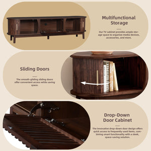 English Elm Modern Farmhouse TV Stand with Textured Woodgrain, Waterproof Surface, Sliding & Drop-Down Storage (75") N710P257615P