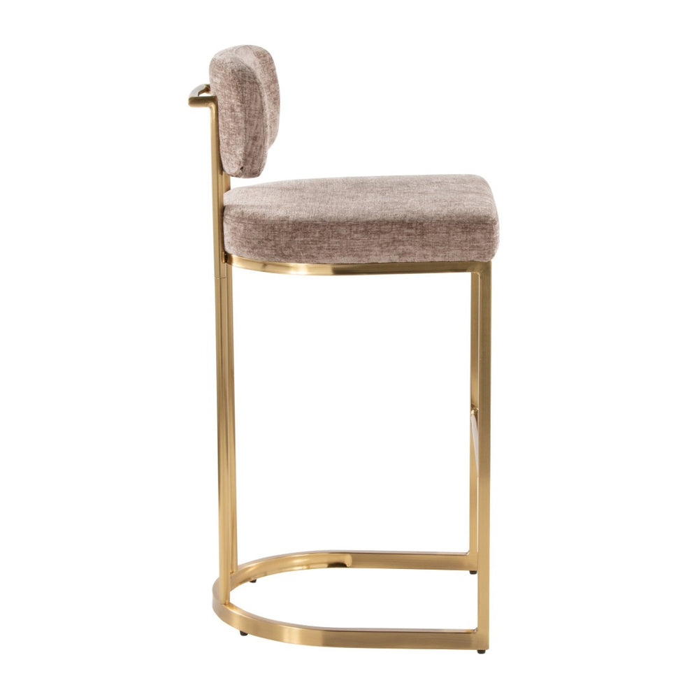 English Elm Fixed-height Barstools Powder Coated Steel Frame Brown Upholstered Seat Set of Two Brown+Gold B202P471217